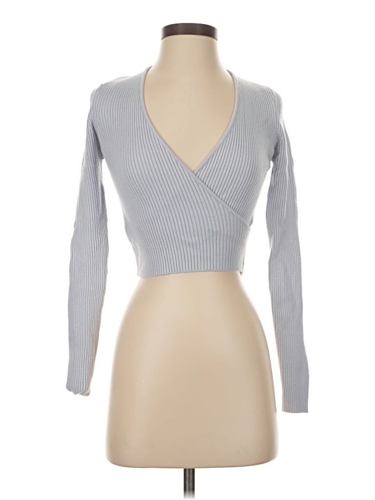 Pre-owned Zara Long Sleeve Top Gray Plunge Neckline Tops