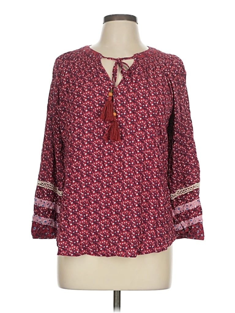 Pre-owned Mason & Belle 3/4 Sleeve Blouse In Burgundy