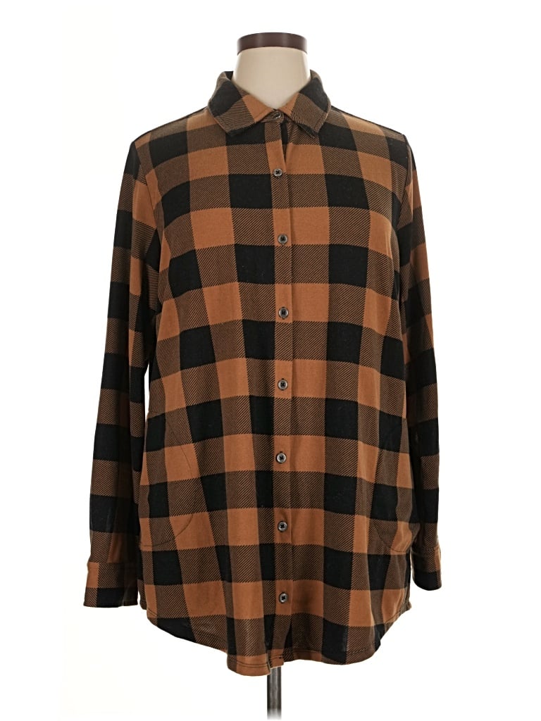 Pre-owned Denim Co Long Sleeve Blouse In Brown