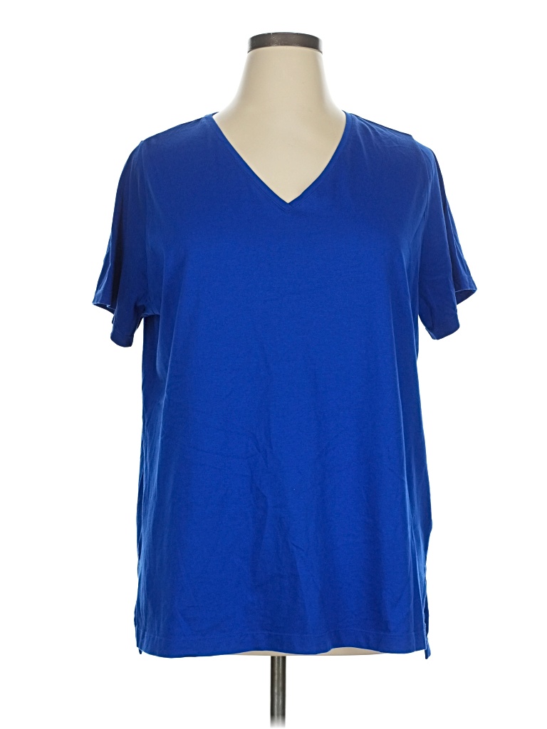 Pre-owned Lands' End Short Sleeve Top Blue V Neck Tops