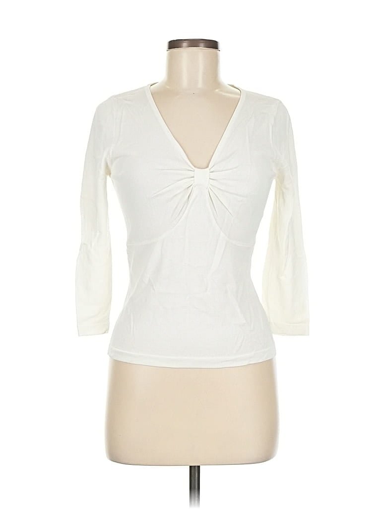 Pre-owned Alberto Makali 3/4 Sleeve Top Ivory Plunge Neckline Tops In White