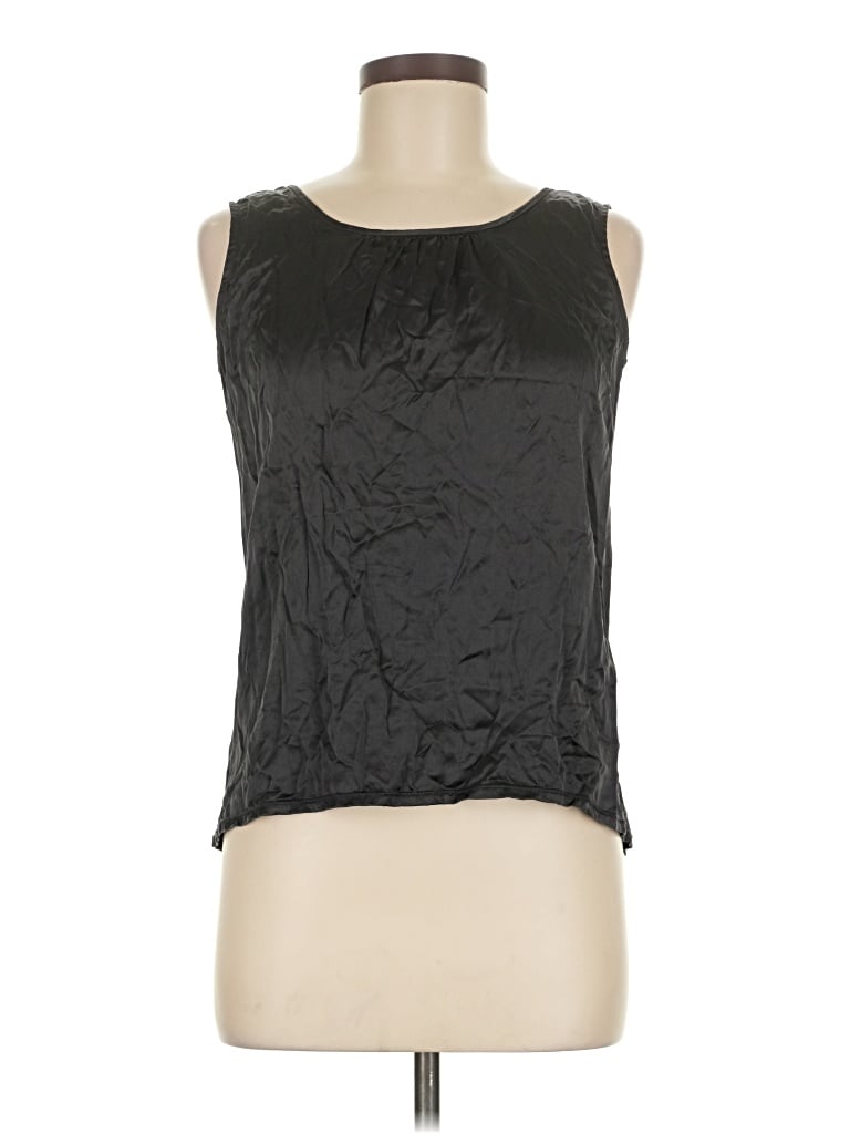 Pre-owned Carlisle Sleeveless Silk Top Black Scoop Neck Tops
