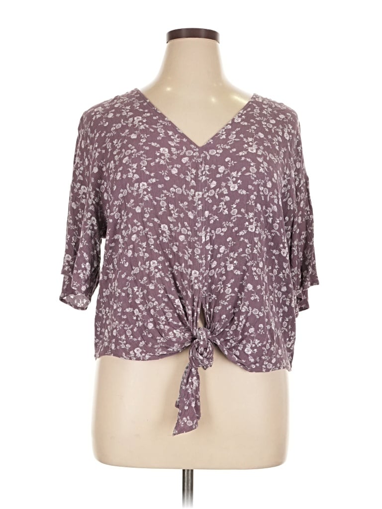 Pre-owned Luq Short Sleeve Top Purple V Neck Tops