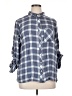 Max Jeans 100% Rayon Plaid Blue 3/4 Sleeve Button-Down Shirt Size 1X - photo 1