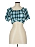 Xtraordinary 100% Rayon Checkered-gingham Blue Teal Short Sleeve Top Size L - photo 1
