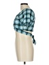 Xtraordinary 100% Rayon Checkered-gingham Blue Teal Short Sleeve Top Size L - photo 5
