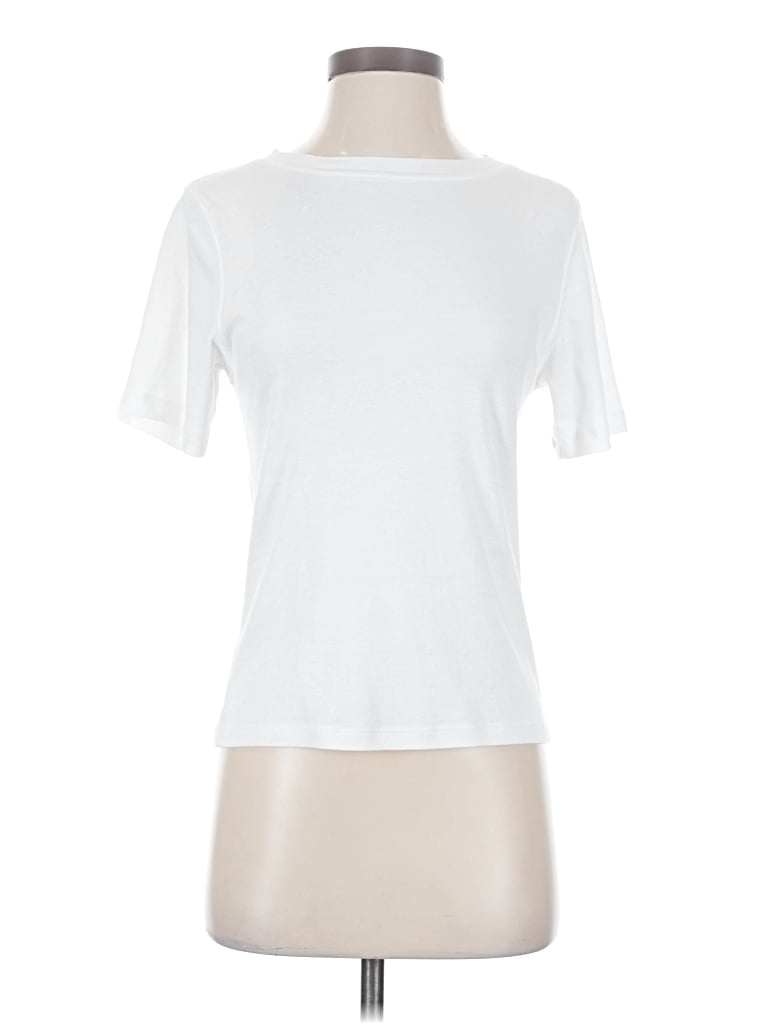 Pre-owned Margaret O'leary Short Sleeve Top White Crew Neck Tops