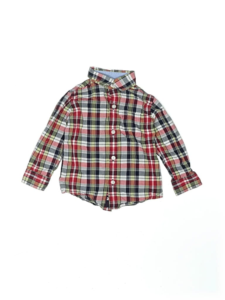 Pre-owned Janie And Jack Kids' Long Sleeve Button Down Shirt In Brown