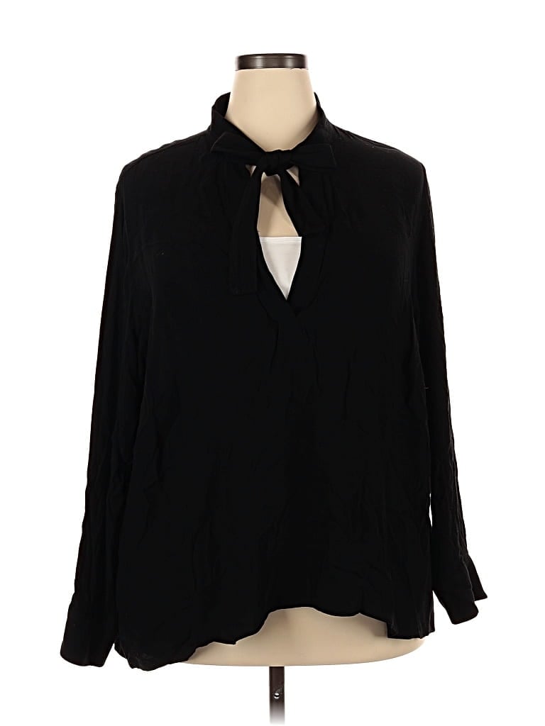 Pre-owned Mng Long Sleeve Blouse In Black