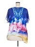 One World 100% Polyester Floral Blue Short Sleeve T-Shirt Size 2X - photo 2