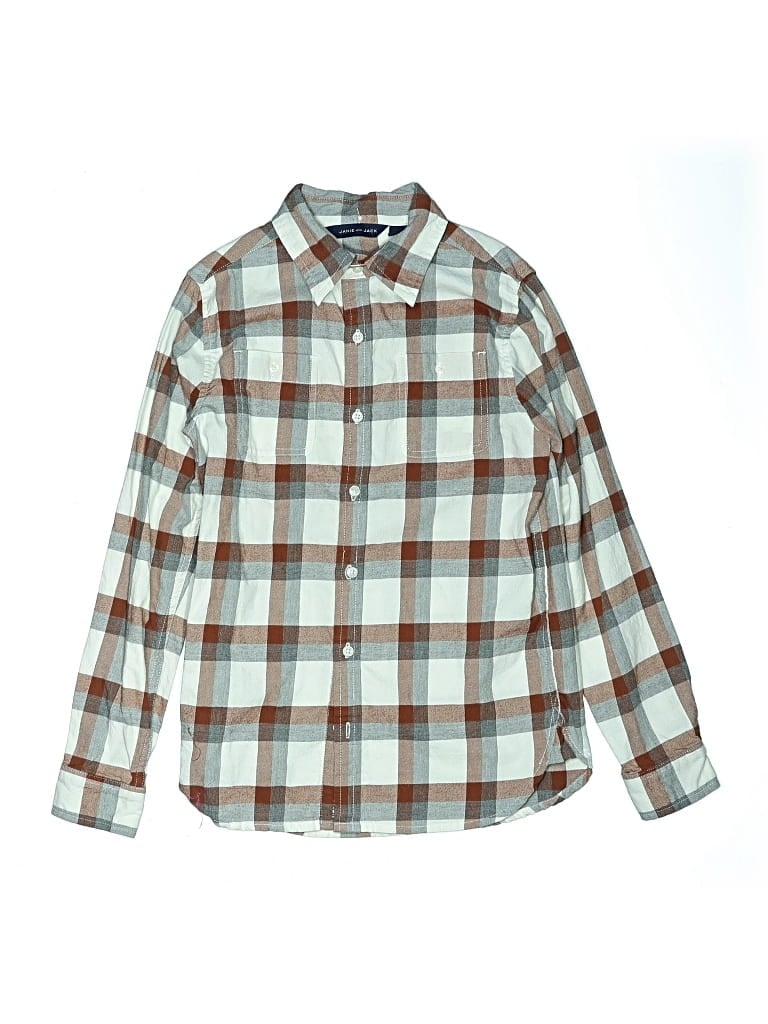 Pre-owned Janie And Jack Kids' Long Sleeve Button Down Shirt In Brown