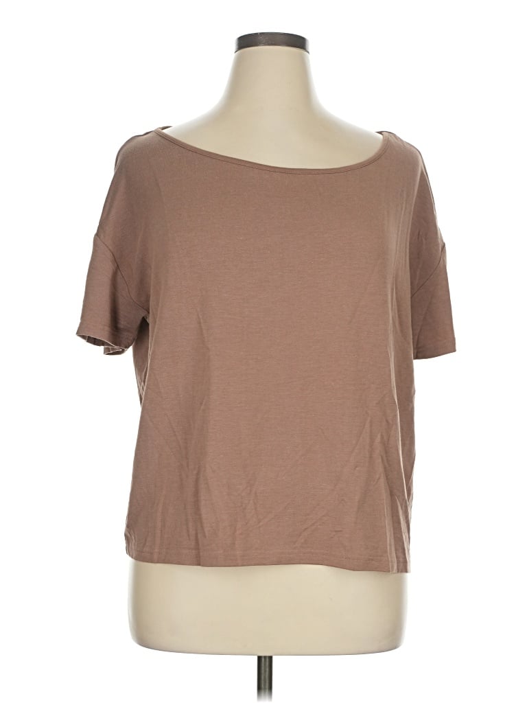 Pre-owned Naadam Short Sleeve Top Tan Boatneck Tops In Brown