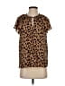 J.Crew 100% Silk Animal Print Brown Short Sleeve Silk Top Size S - photo 1