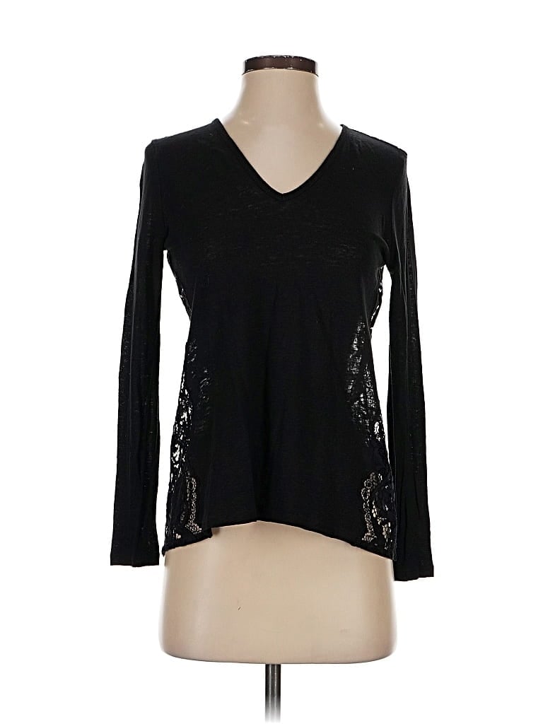 Pre-owned Sandro Long Sleeve Top Black V Neck Tops