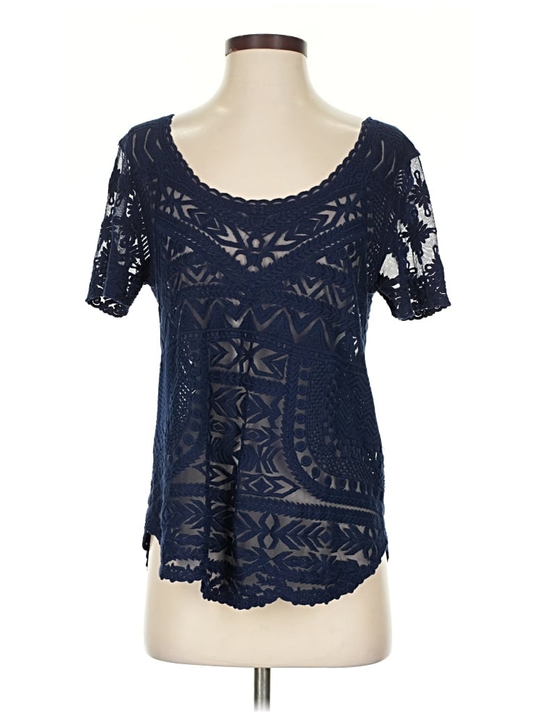 Pre-owned Meadow Rue Short Sleeve Top Blue Scoop Neck Tops