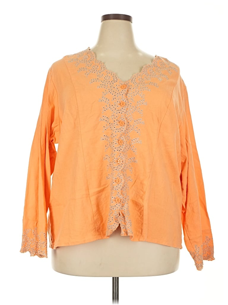Pre-owned Susan Graver Long Sleeve Blouse In Orange