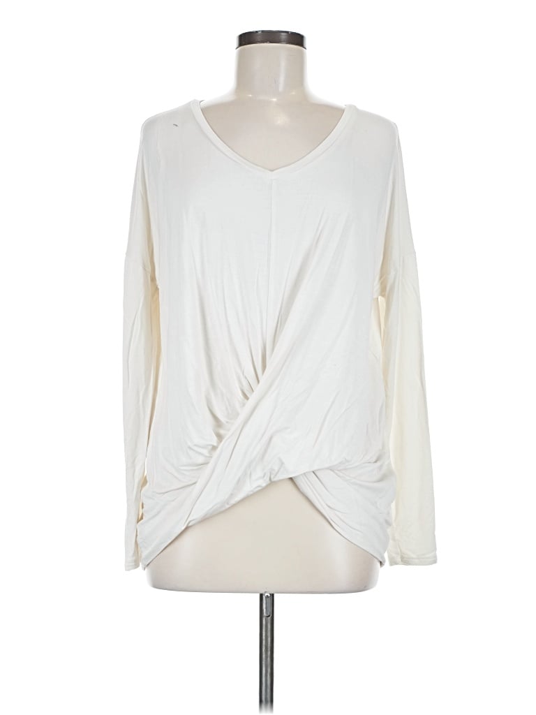 Pre-owned Express Long Sleeve Top Ivory Plunge Neckline Tops In White