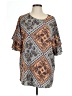 Honeyme Graphic Floral Ombre Brown Short Sleeve Blouse Size L - photo 1