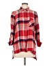 Seven7 100% Rayon Plaid Red 3/4 Sleeve Button-Down Shirt Size L - photo 1