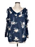 Sharagano 100% Polyester Floral Blue 3/4 Sleeve Blouse Size L - photo 1