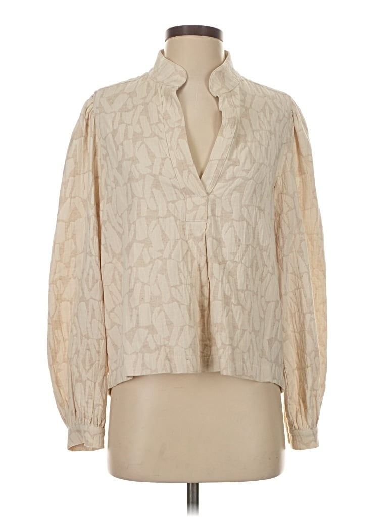 Pre-owned Jag Long Sleeve Blouse In White