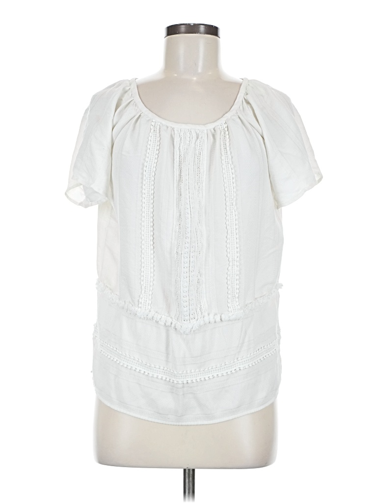 Pre-owned Ann Taylor Loft Short Sleeve Blouse In White