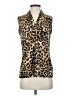 Anne Klein Animal Print Gold Sleeveless Button-Down Shirt Size S - photo 1