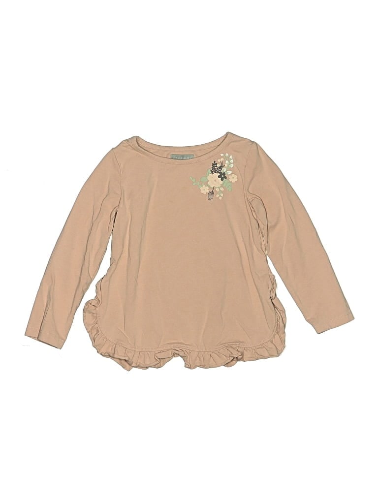 Pre-owned Tahari Kids' Long Sleeve Top Tan Keyhole Neckline Tops