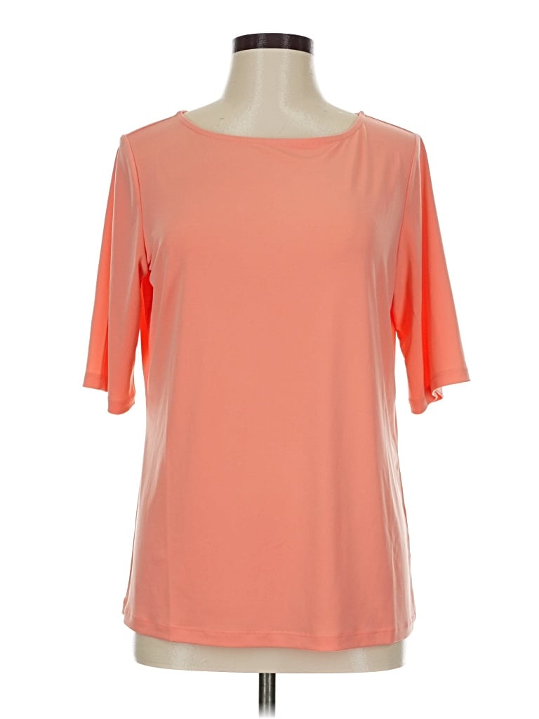 Pre-owned Susan Graver Short Sleeve Top Orange Cold Shoulder Neckline Tops