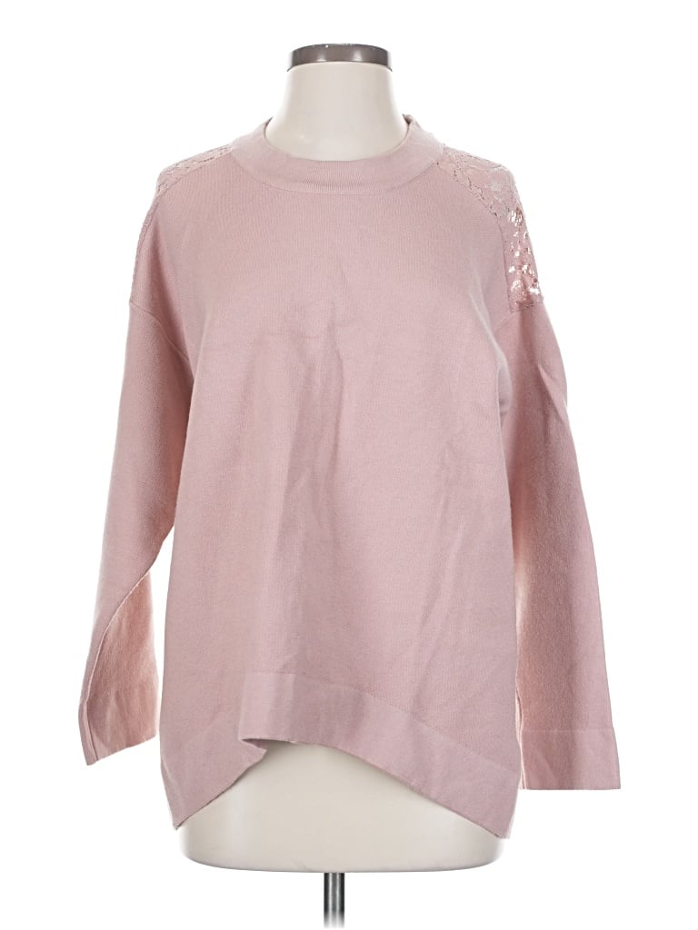 Zara Long Sleeve Top Pink Crew Neck Tops