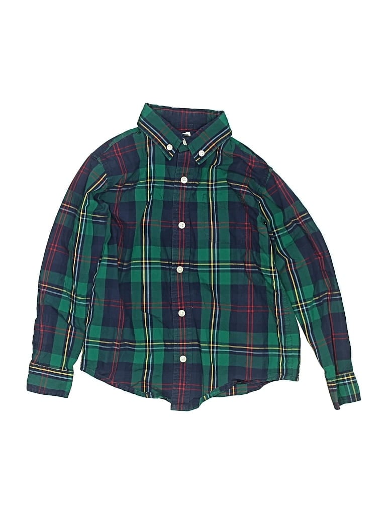 Pre-owned Janie And Jack Kids' Long Sleeve Button Down Shirt In Green