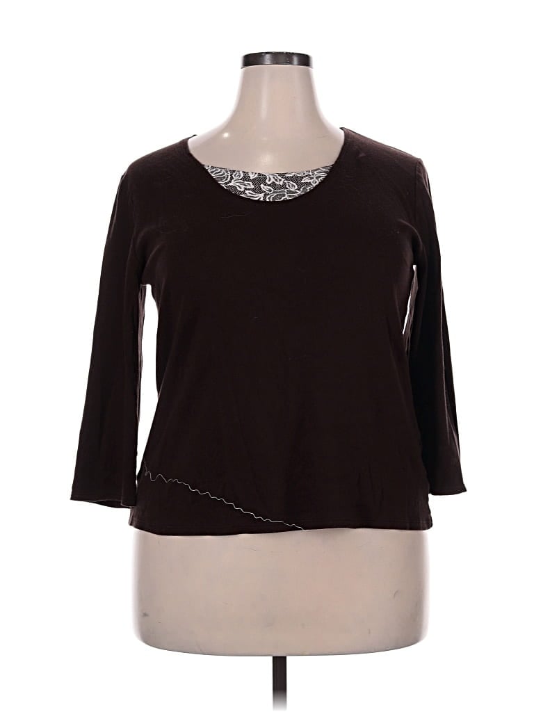 Pre-owned White Stag 3/4 Sleeve Top Brown Scoop Neck Tops