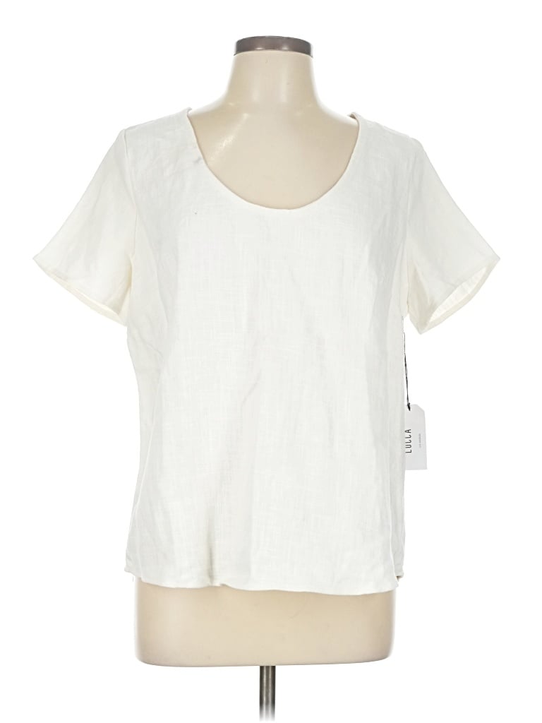 Pre-owned Lucca Short Sleeve Top Ivory Scoop Neck Tops In White