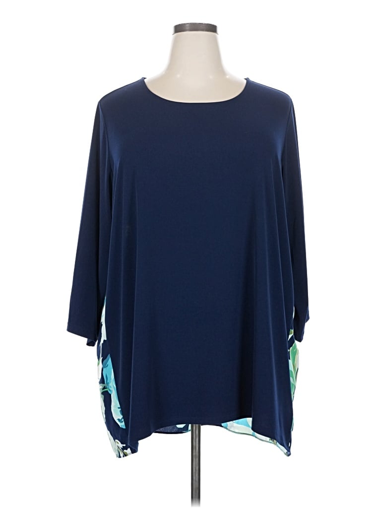 Pre-owned Susan Graver 3/4 Sleeve Top Blue Boatneck Tops