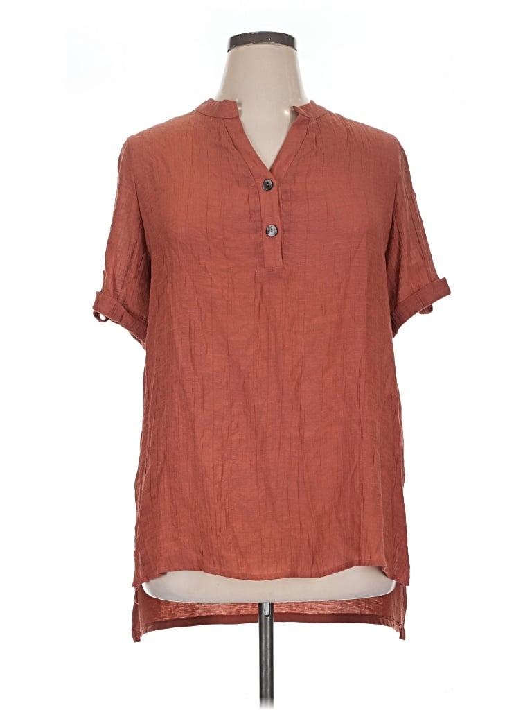 Pre-owned Perseption Concept Short Sleeve Blouse In Brown