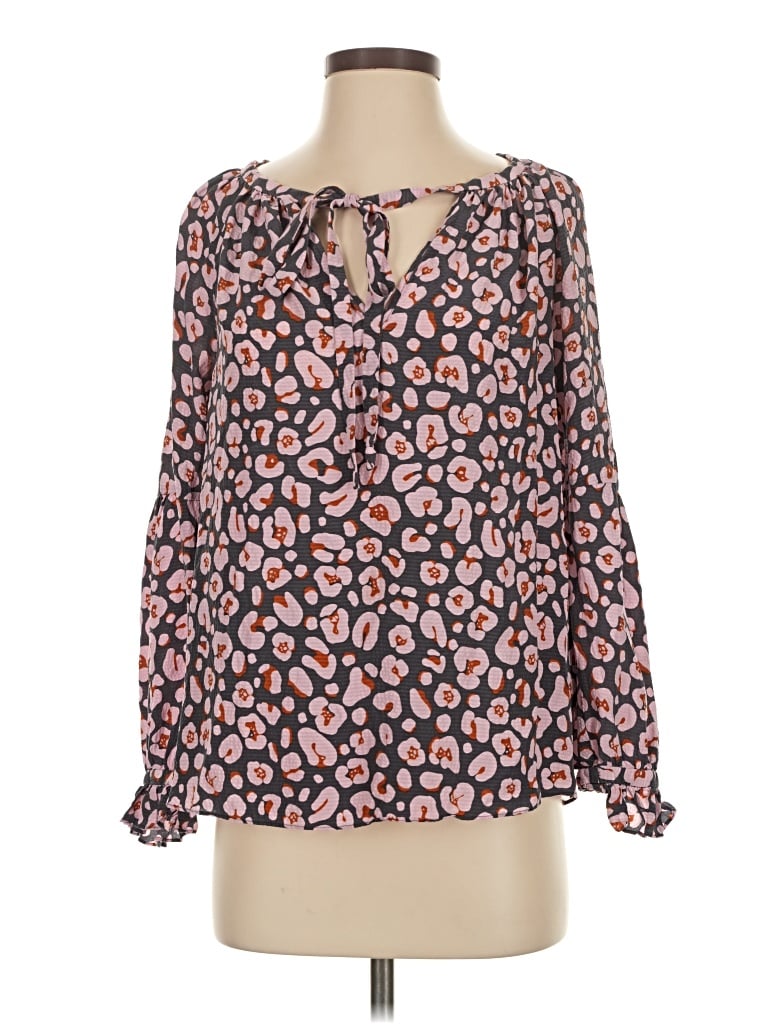 Pre-owned Marie Oliver Long Sleeve Silk Top Pink Open Neckline Tops