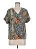 Shein 100% Polyester Paisley Teal Short Sleeve Blouse Size M - photo 1