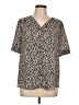 West Kei 100% Polyester Animal Print Tan Short Sleeve Blouse Size L - photo 1