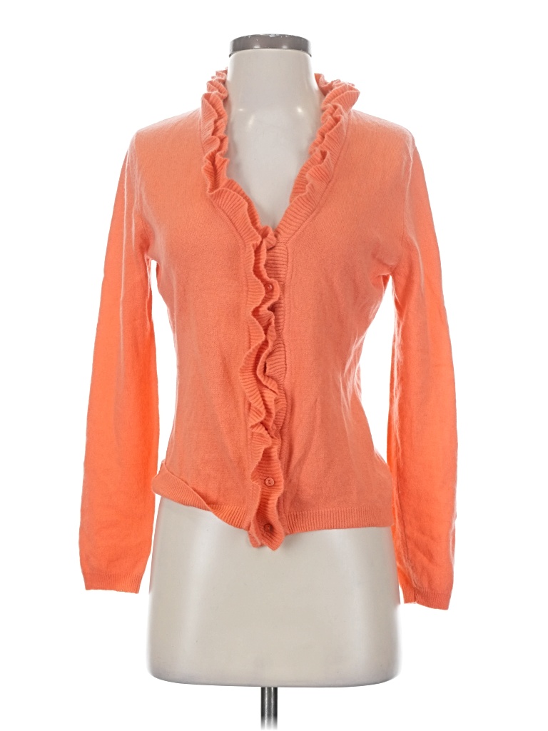 Pre-owned Garnet Hill Cashmere Cardigan Sweater In Orange