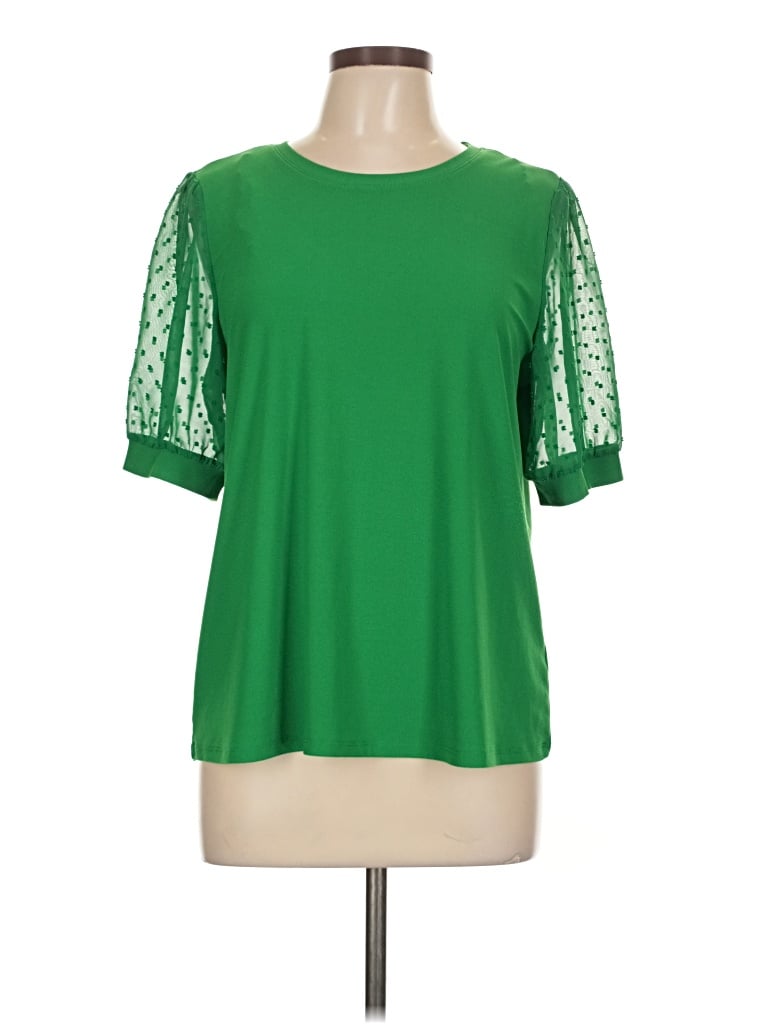 Pre-owned Cece Short Sleeve Top Green Crew Neck Tops