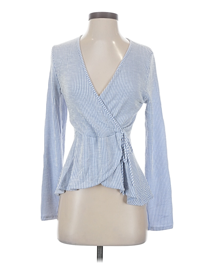 Pre-owned Caution To The Wind Long Sleeve Blouse In Blue