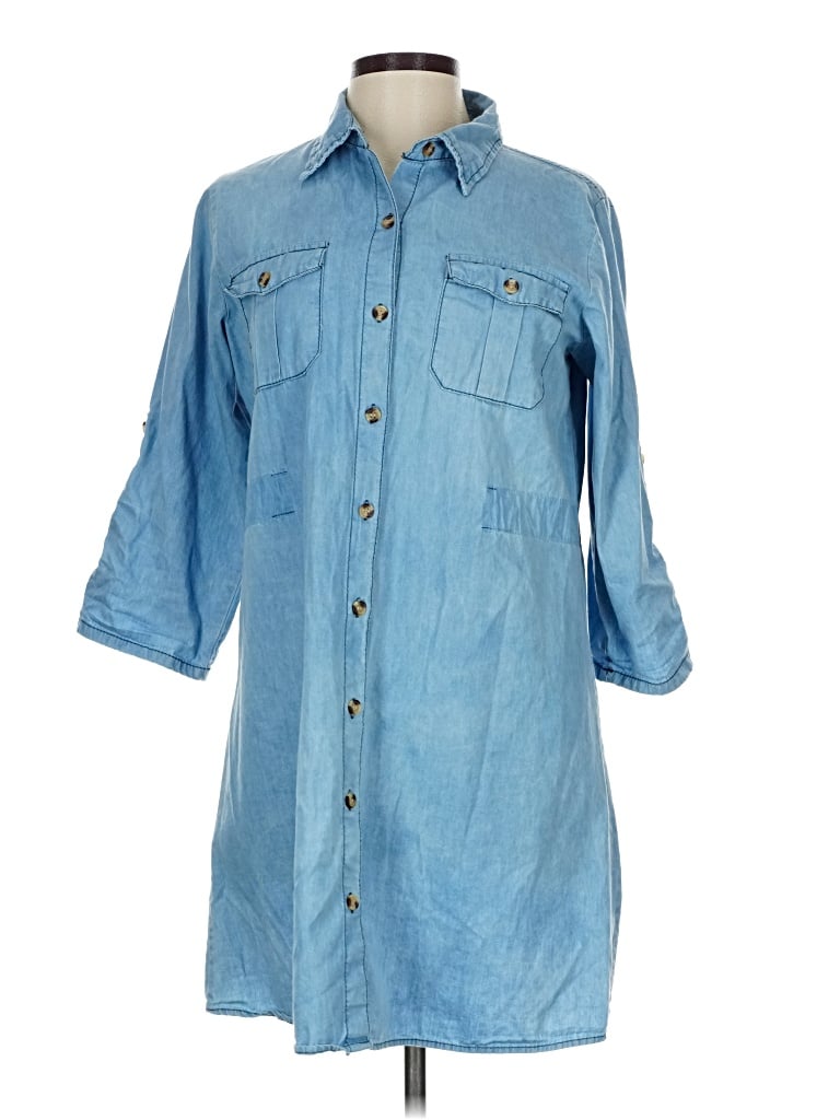 Pre-owned Speed Control 3/4 Sleeve Button Down Shirt In Blue