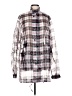 RtA Denim 100% Polyester Plaid Silver Long Sleeve Blouse Size L - photo 1