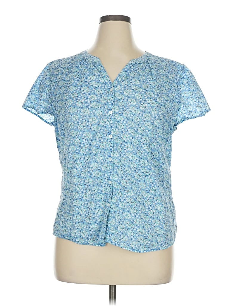 Pre-owned L.l.bean Short Sleeve Blouse In Blue