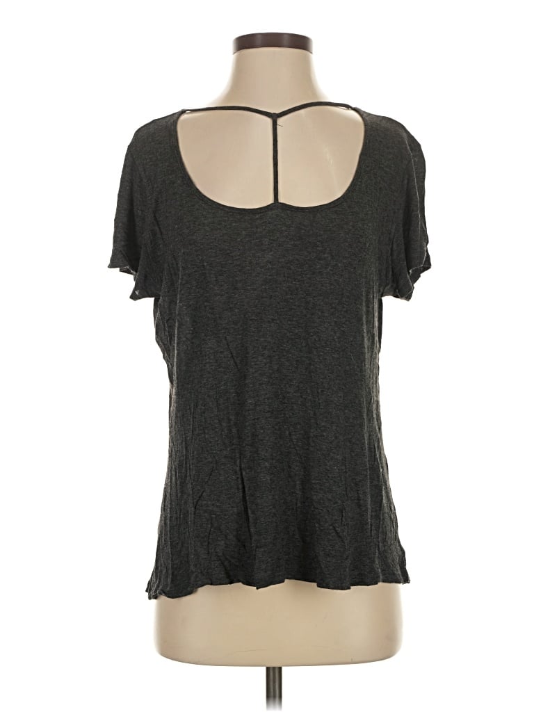 Pre-owned Emma & Sam Short Sleeve Top Gray Keyhole Neckline Tops