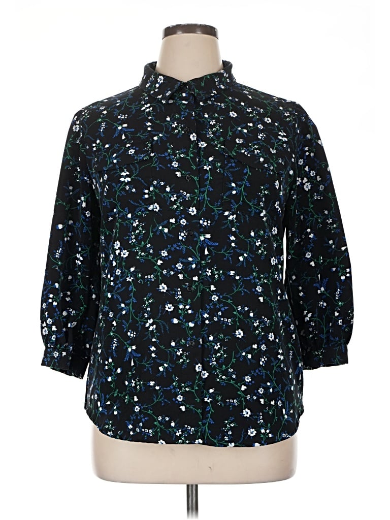 Pre-owned Karl Lagerfeld 3/4 Sleeve Button Down Shirt In Black