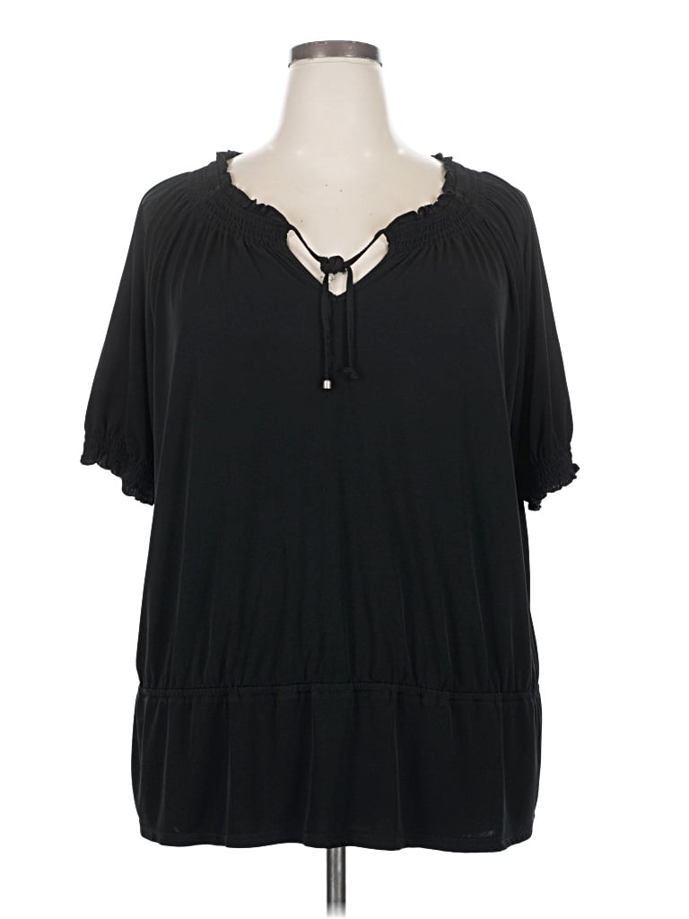 Pre-owned Lane Bryant Short Sleeve Blouse In Black