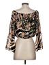 Guess 100% Polyester Floral Stripes Color Block Multi Color Black 3/4 Sleeve Blouse Size XS - photo 2