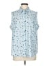 Lands' End 100% Cotton Polka Dots Blue Sleeveless Button-Down Shirt Size L - photo 1