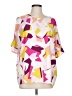 2 Hearts Color Block Pink Purple Short Sleeve Blouse Size L - photo 1
